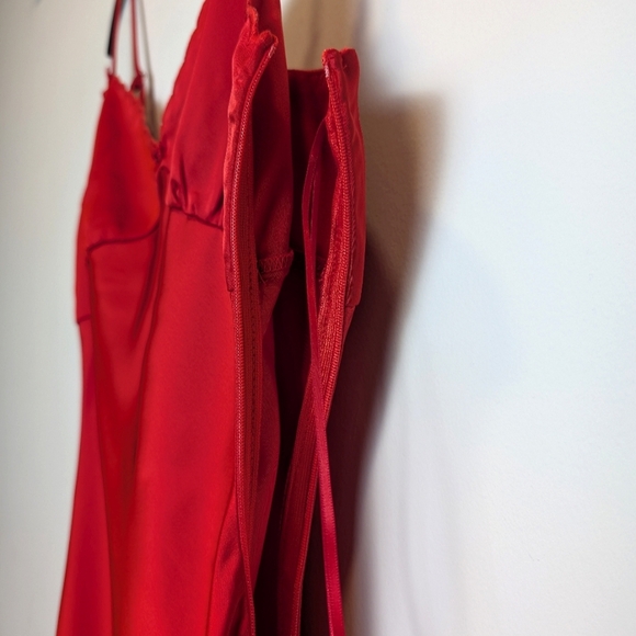 Lush Sexy Red Satin Midi Slip Dress Size Medium - Picture 7 of 9